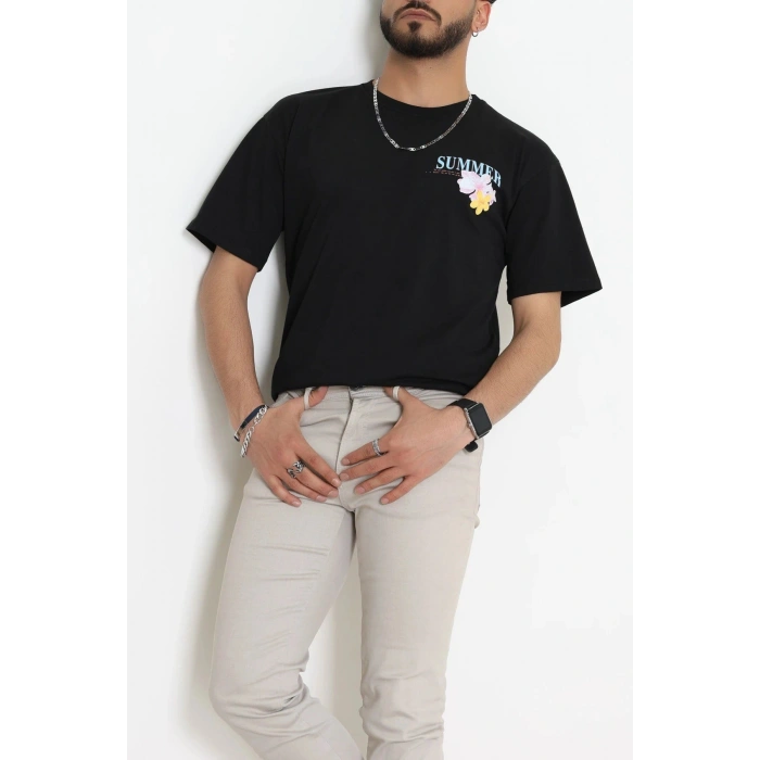 Kompak Penye Baskılı Unisex Oversize Tişört Siyahmavi - 55135.1872.