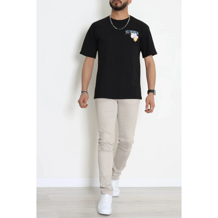 Kompak Penye Baskılı Unisex Oversize Tişört Siyahmavi - 55135.1872.