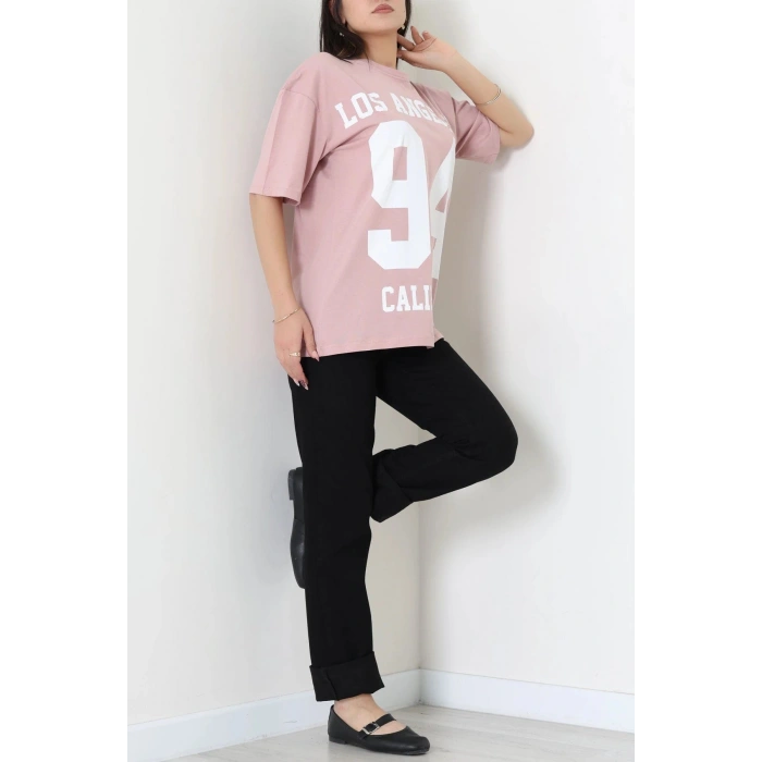Kompak Penye Baskılı Unisex Oversize Tişört Somon - 55135.1872.