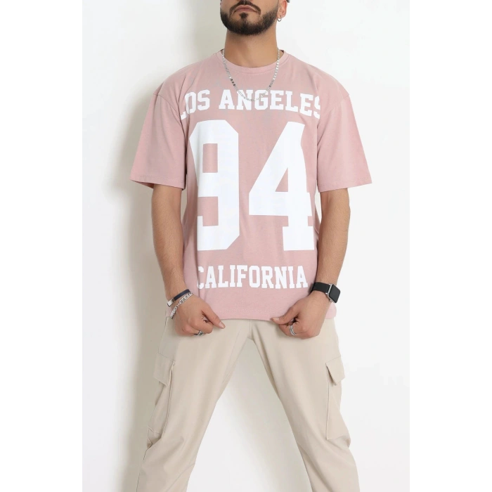 Kompak Penye Baskılı Unisex Oversize Tişört Somon - 55135.1872.