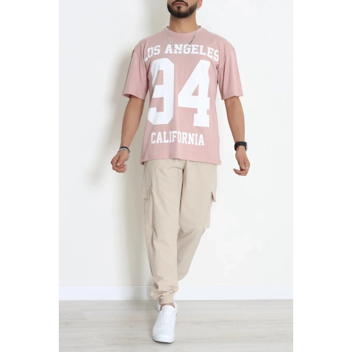 Kompak Penye Baskılı Unisex Oversize Tişört Somon - 55135.1872.