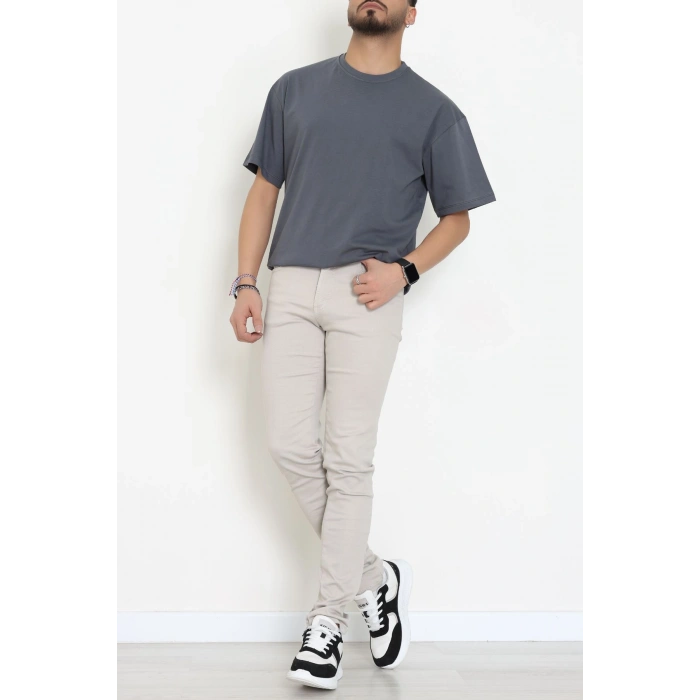 Kompak Penye Ünisex Baskısız Oversize Tişört Antrasit - 55045.1872.