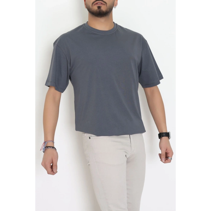 Kompak Penye Ünisex Baskısız Oversize Tişört Antrasit - 55045.1872.