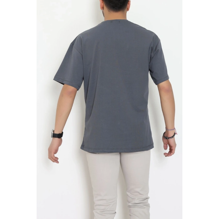 Kompak Penye Ünisex Baskısız Oversize Tişört Antrasit - 55045.1872.