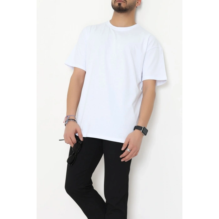 Kompak Penye Ünisex Baskısız Oversize Tişört Beyaz - 55045.1872.