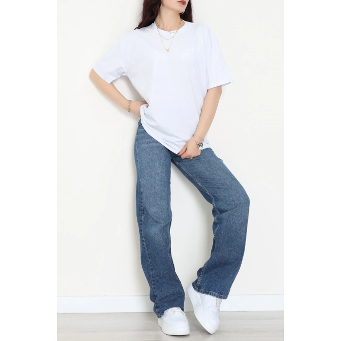 Kompak Penye Ünisex Baskısız Oversize Tişört Beyaz - 55045.1872.
