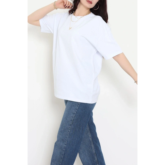 Kompak Penye Ünisex Baskısız Oversize Tişört Beyaz - 55045.1872.