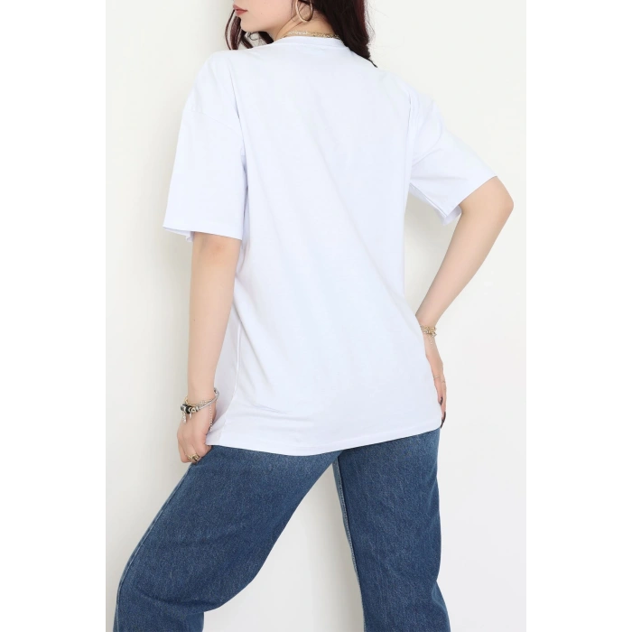Kompak Penye Ünisex Baskısız Oversize Tişört Beyaz - 55045.1872.