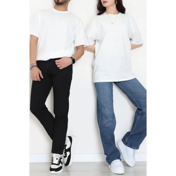 Kompak Penye Ünisex Baskısız Oversize Tişört Ekru - 55045.1872.