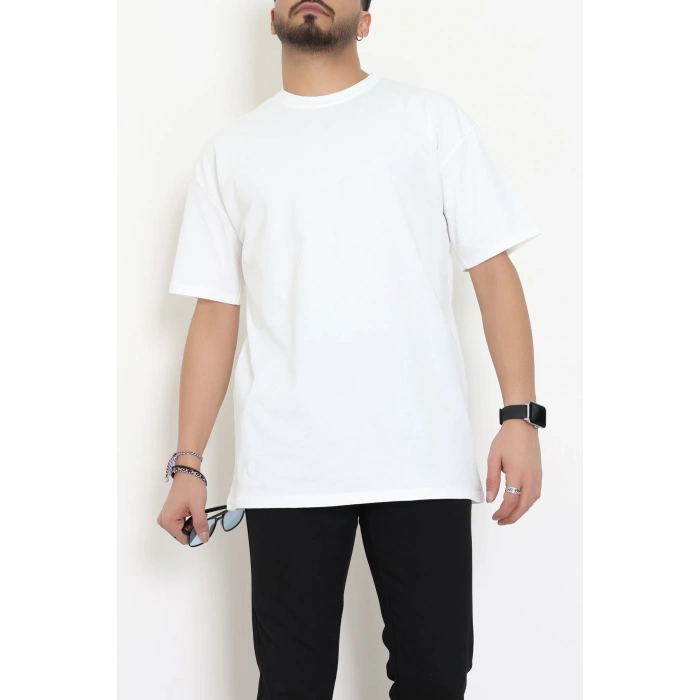 Kompak Penye Ünisex Baskısız Oversize Tişört Ekru - 55045.1872.