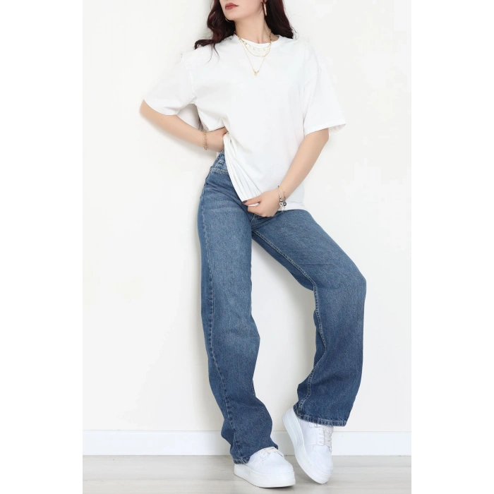 Kompak Penye Ünisex Baskısız Oversize Tişört Ekru - 55045.1872.