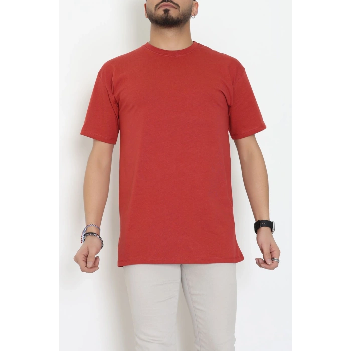 Kompak Penye Unisex Baskısız Oversize Tişört Kiremit - 55045.1872.