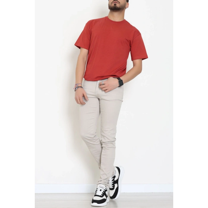 Kompak Penye Unisex Baskısız Oversize Tişört Kiremit - 55045.1872.