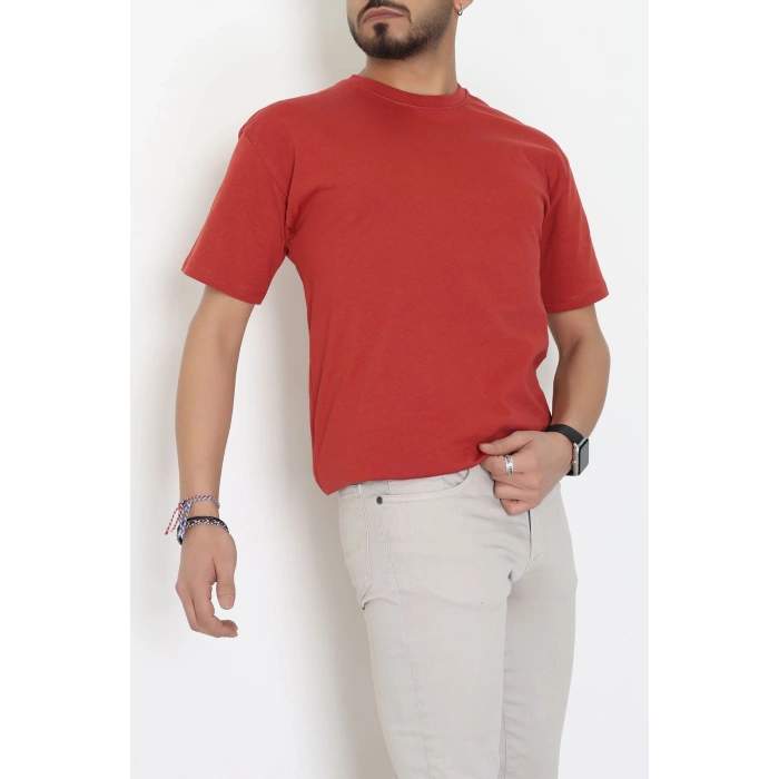 Kompak Penye Ünisex Baskısız Oversize Tişört Kiremit - 55045.1872.