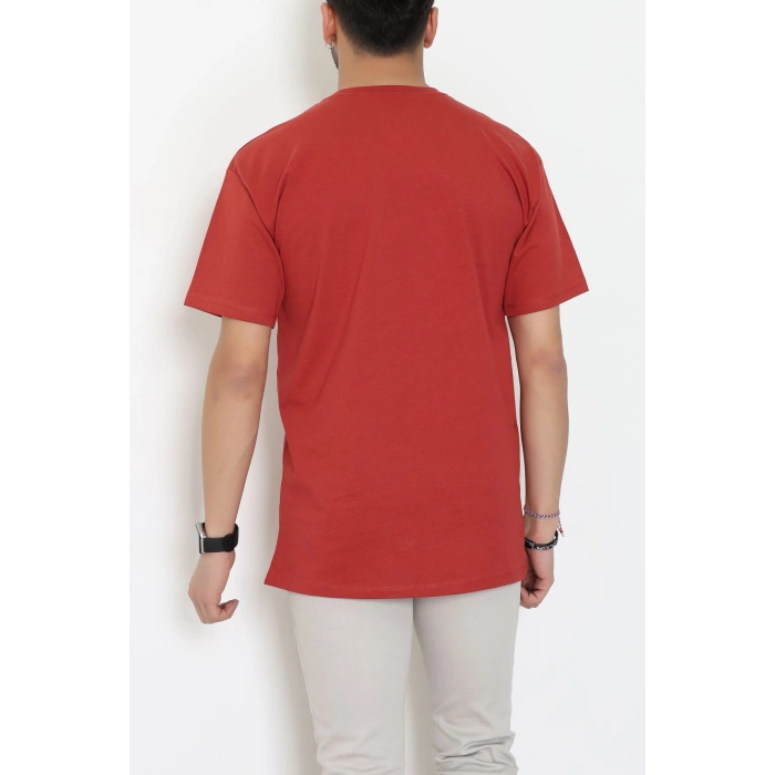 Kompak Penye Unisex Baskısız Oversize Tişört Kiremit - 55045.1872.