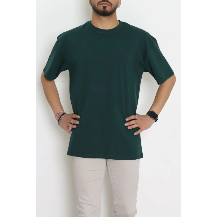 Kompak Penye Ünisex Baskısız Oversize Tişört Koyuyeşil - 55045.1872.