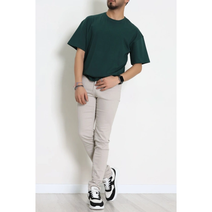 Kompak Penye Ünisex Baskısız Oversize Tişört Koyuyeşil - 55045.1872.