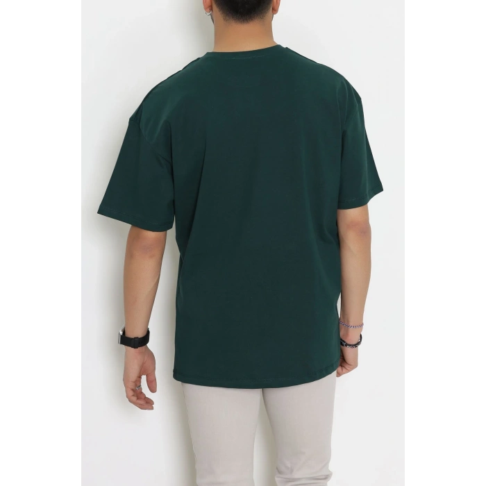 Kompak Penye Ünisex Baskısız Oversize Tişört Koyuyeşil - 55045.1872.