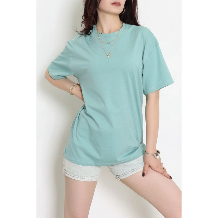 Kompak Penye Ünisex Baskısız Oversize Tişört Mint - 55045.1872.