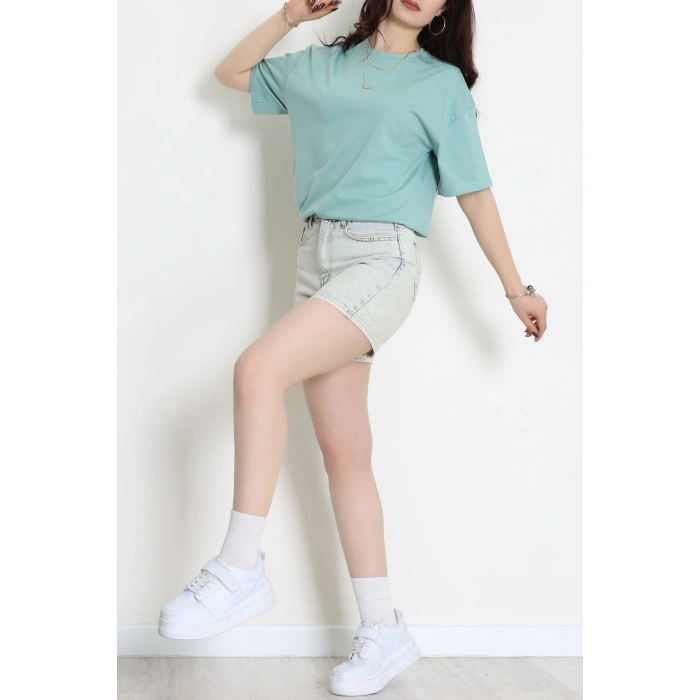 Kompak Penye Ünisex Baskısız Oversize Tişört Mint - 55045.1872.