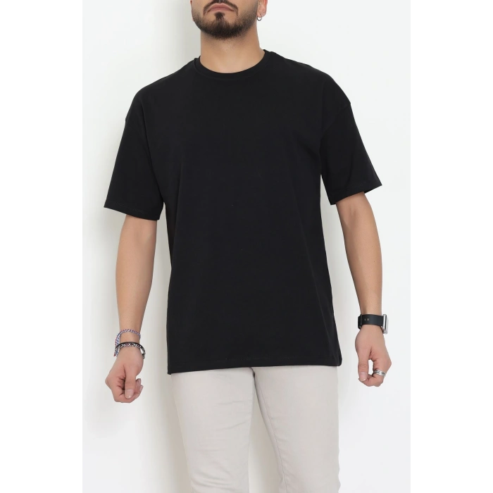 Kompak Penye Ünisex Baskısız Oversize Tişört Siyah - 55045.1872.
