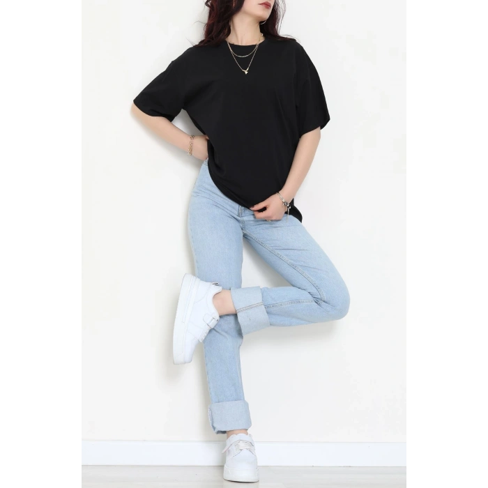 Kompak Penye Ünisex Baskısız Oversize Tişört Siyah - 55045.1872.