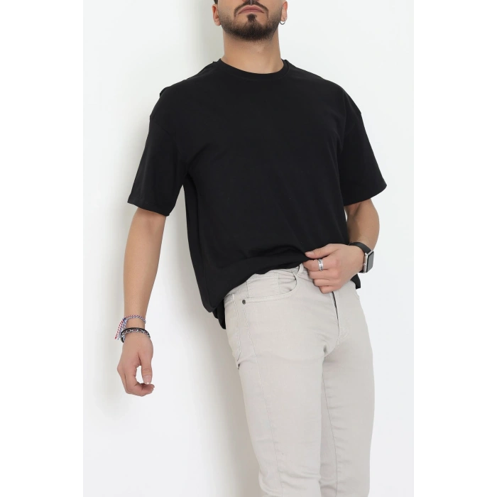 Kompak Penye Ünisex Baskısız Oversize Tişört Siyah - 55045.1872.