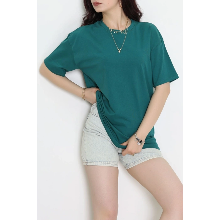 Kompak Penye Ünisex Baskısız Oversize Tişört Zümrüt - 55045.1872.