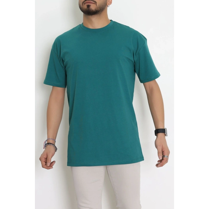 Kompak Penye Ünisex Baskısız Oversize Tişört Zümrüt - 55045.1872.
