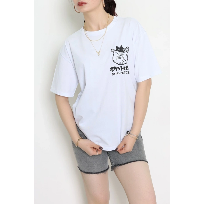 Kompakt Penye Unisex Tişört Beyazfüme - 55064.1872.