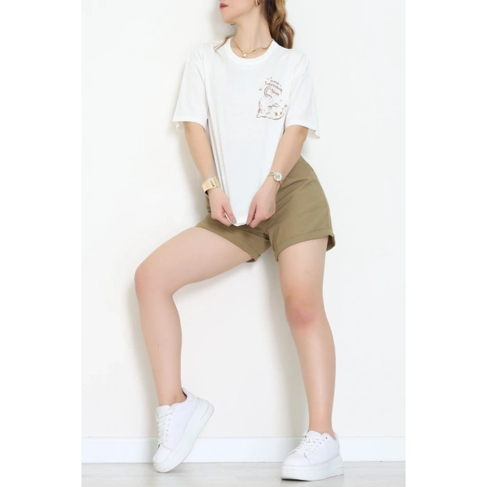 Kompakt Penye Unisex Tişört Beyazkahve - 55064.1872.