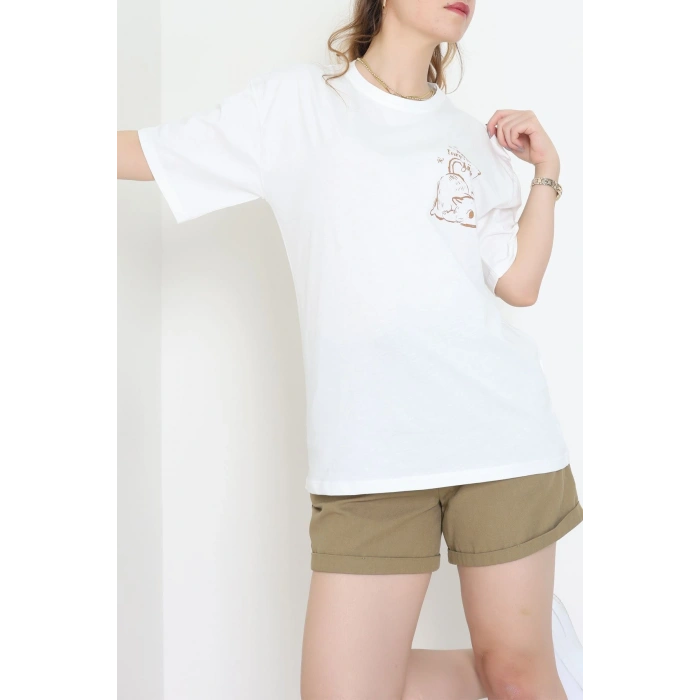 Kompakt Penye Unisex Tişört Beyazkahve - 55064.1872.