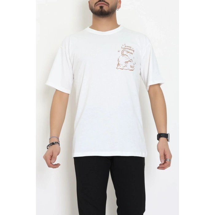 Kompakt Penye Unisex Tişört Beyazkahve - 55064.1872.