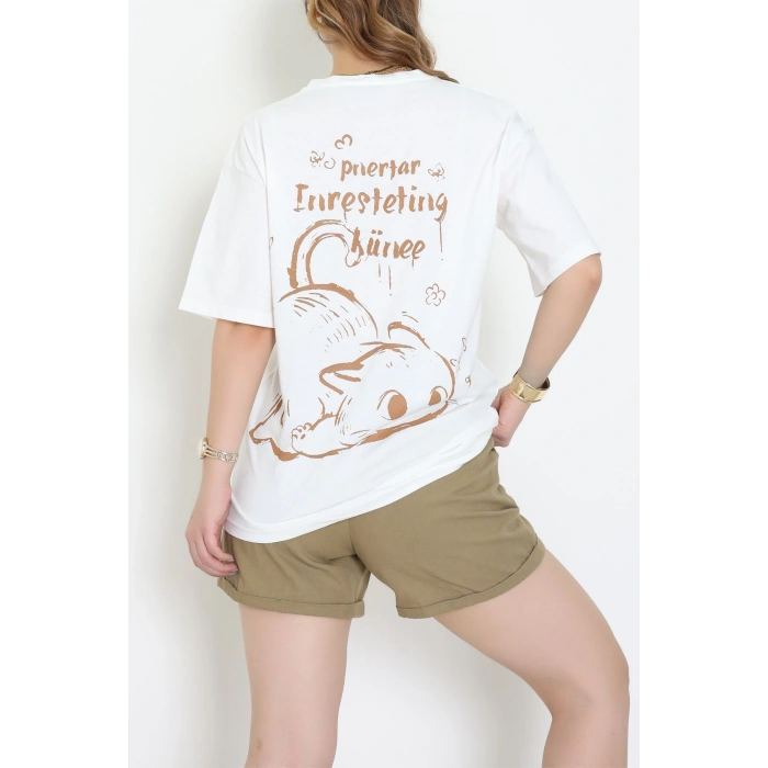 Kompakt Penye Unisex Tişört Beyazkahve - 55064.1872.