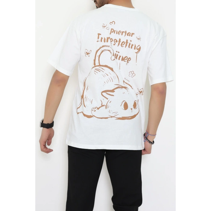 Kompakt Penye Unisex Tişört Beyazkahve - 55064.1872.