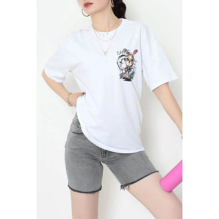 Kompakt Penye Unisex Tişört Beyazkırmızı - 55064.1872.