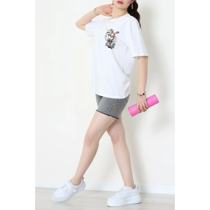 Kompakt Penye Unisex Tişört Beyazkırmızı - 55064.1872.