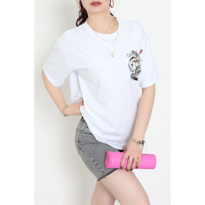 Kompakt Penye Unisex Tişört Beyazkırmızı - 55064.1872.