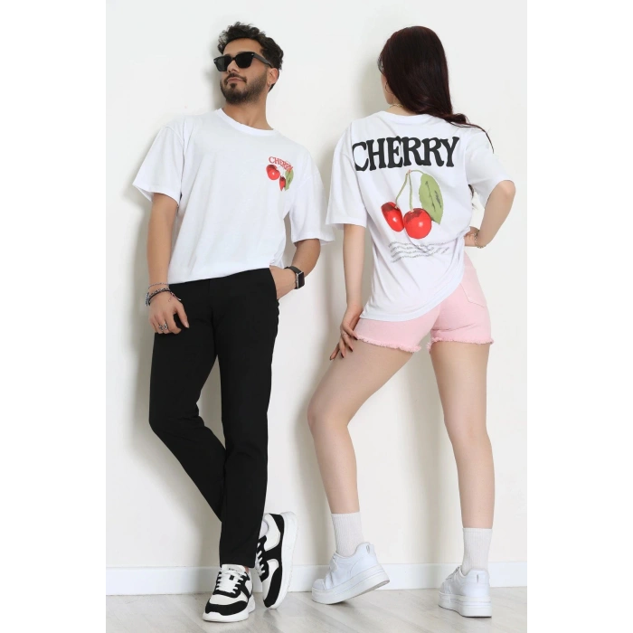Kompakt Penye Unisex Tişört Beyazkırmızı1 - 55064.1872.