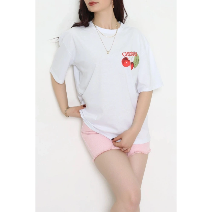 Kompakt Penye Unisex Tişört Beyazkırmızı1 - 55064.1872.