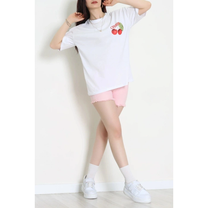Kompakt Penye Unisex Tişört Beyazkırmızı1 - 55064.1872.