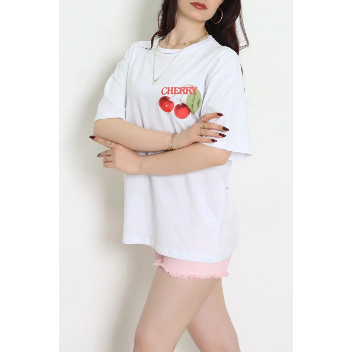 Kompakt Penye Unisex Tişört Beyazkırmızı1 - 55064.1872.