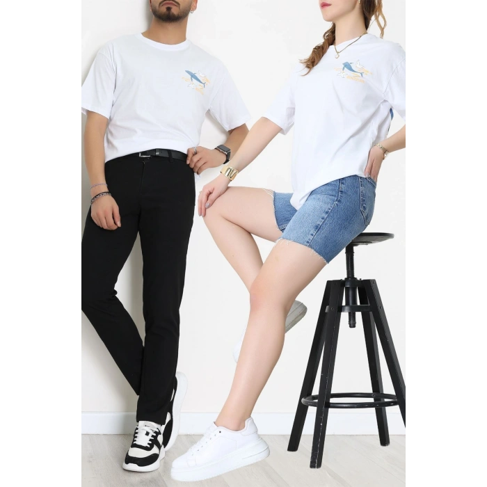 Kompakt Penye Unisex Tişört Beyazmavi - 55064.1872.