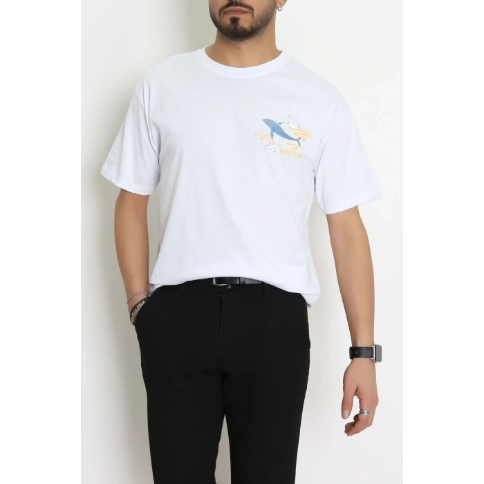 Kompakt Penye Unisex Tişört Beyazmavi - 55064.1872.