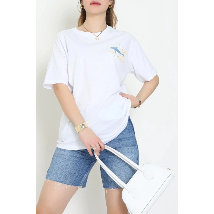 Kompakt Penye Unisex Tişört Beyazmavi - 55064.1872.