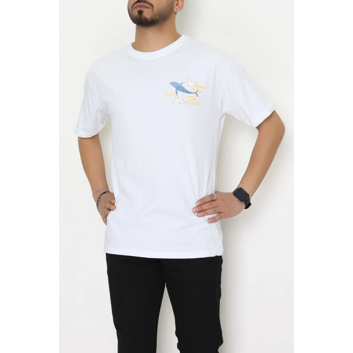 Kompakt Penye Unisex Tişört Beyazmavi - 55064.1872.