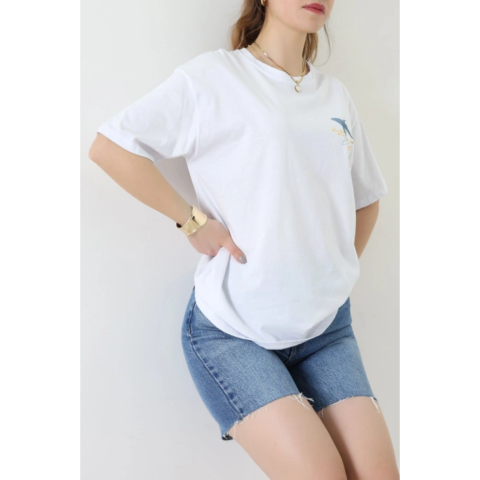 Kompakt Penye Unisex Tişört Beyazmavi - 55064.1872.