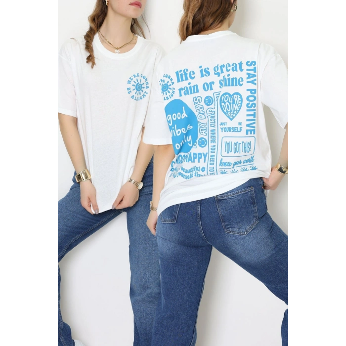 Kompakt Penye Unisex Tişört Beyazmavi1 - 55064.1872.