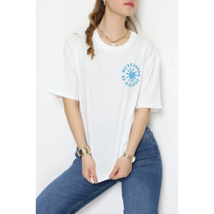 Kompakt Penye Unisex Tişört Beyazmavi1 - 55064.1872.