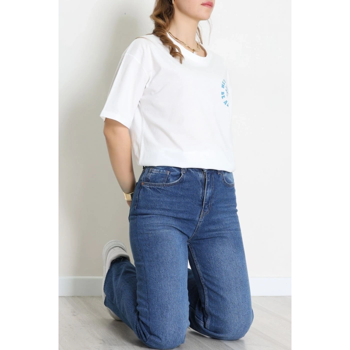 Kompakt Penye Unisex Tişört Beyazmavi1 - 55064.1872.